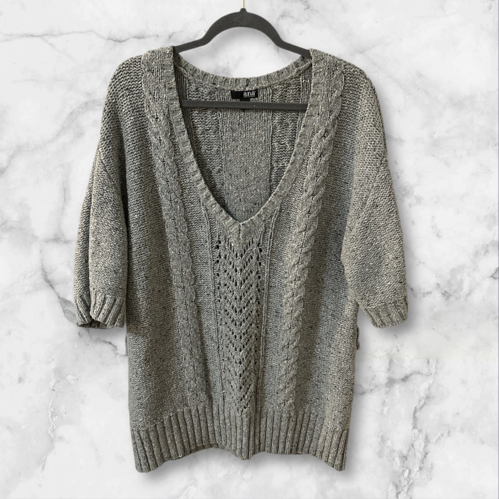 ANA gray knit sweater short sleeve v neck size 1X